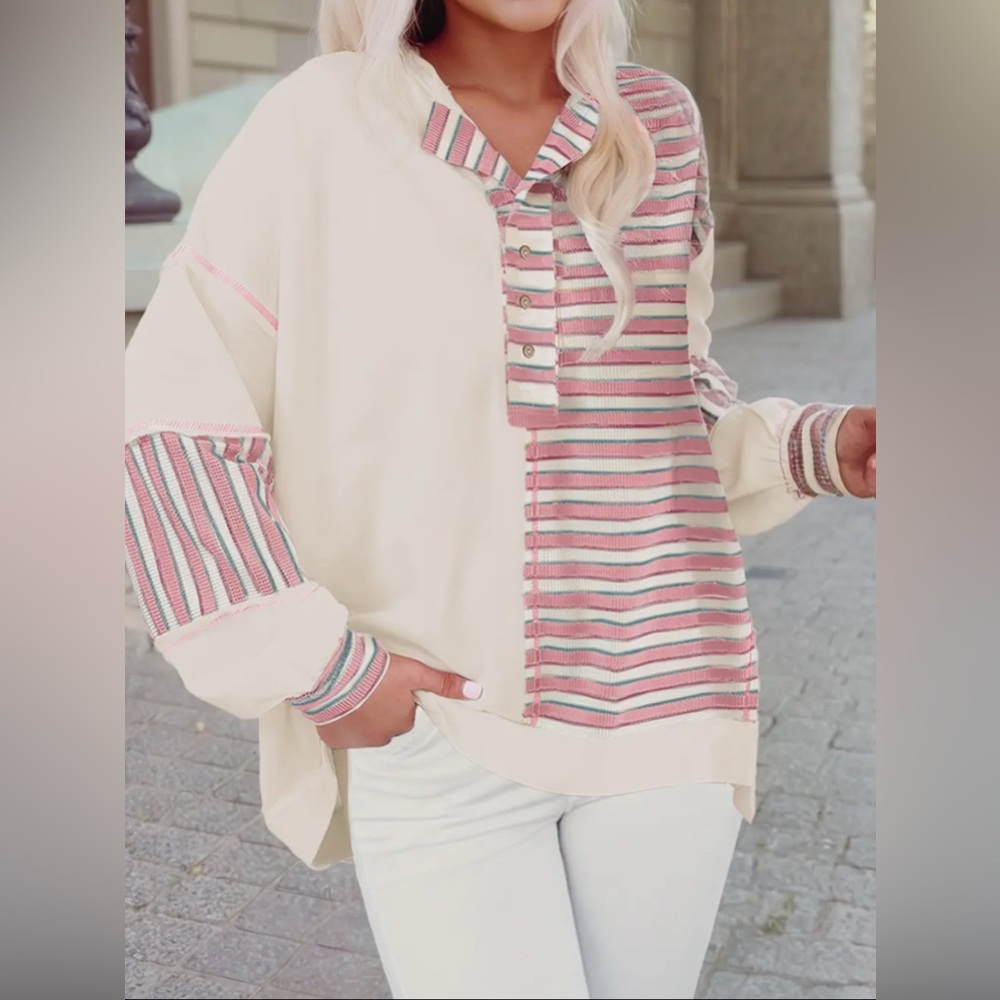 Stitched Detail Color Block Patchwork Oversized P… - image 1